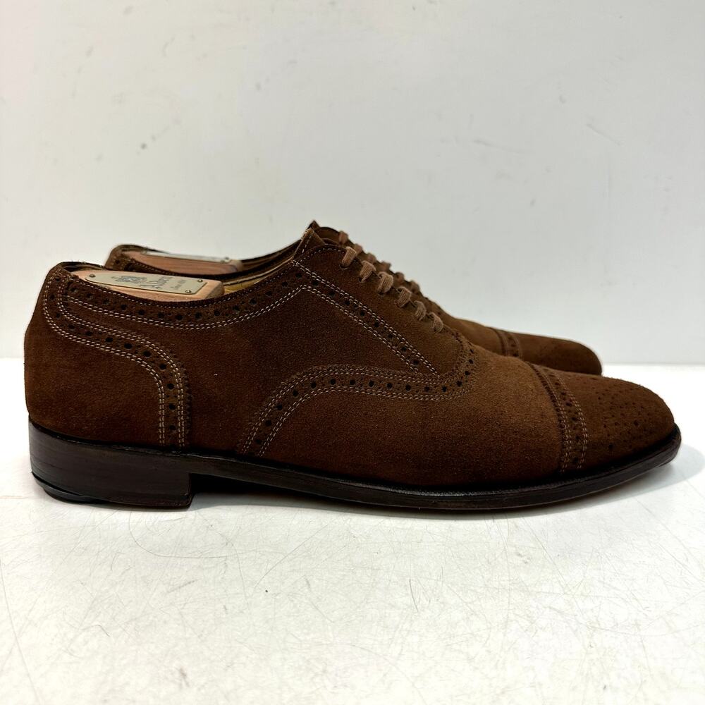 NEW HEELS Ralph Lauren Brown Suede Oxford Brogue Captoe Bench Made in USA 10.5 C